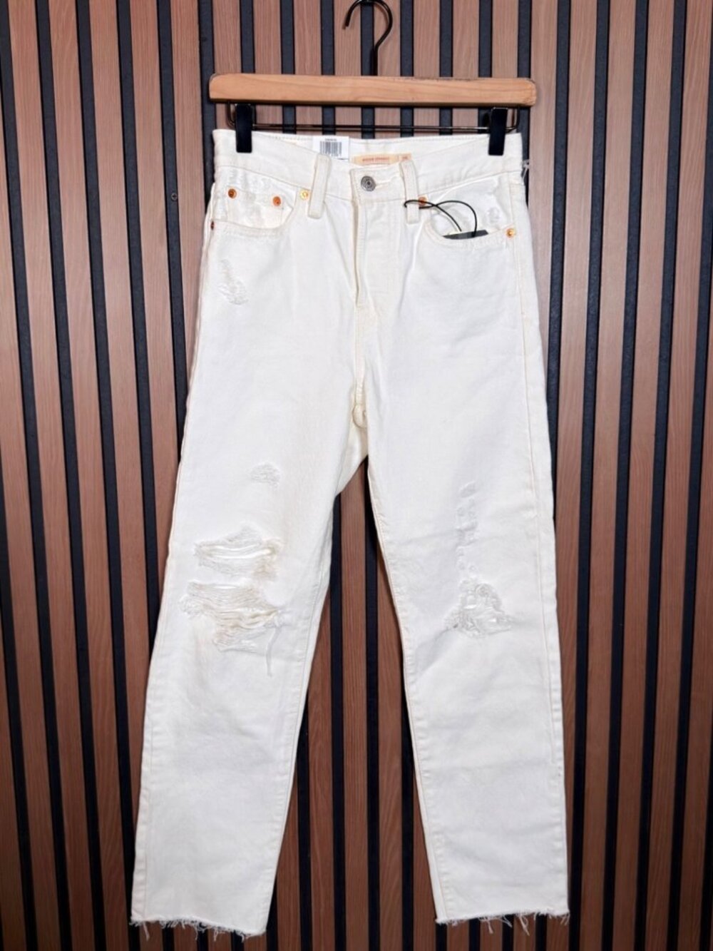 New Levis Jeans 25 Womens White Wedgie Straight Frayed Premium Denim